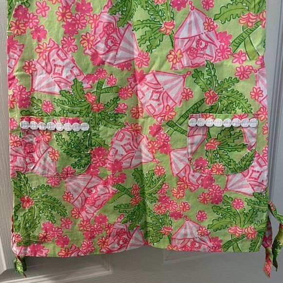 Lilly Pulitzer Shift Dress Palm Trees Floral Tents Pink Green Girls Size 5 - Picture 4 of 15